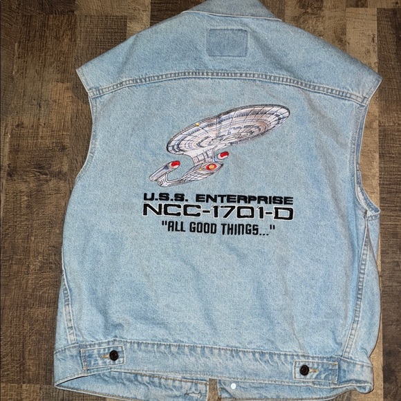 Rare Vintage 1984-1995 Authentic Star Trek "USS Voyager" Crew Denim Vest -Size L - Picture 8 of 10